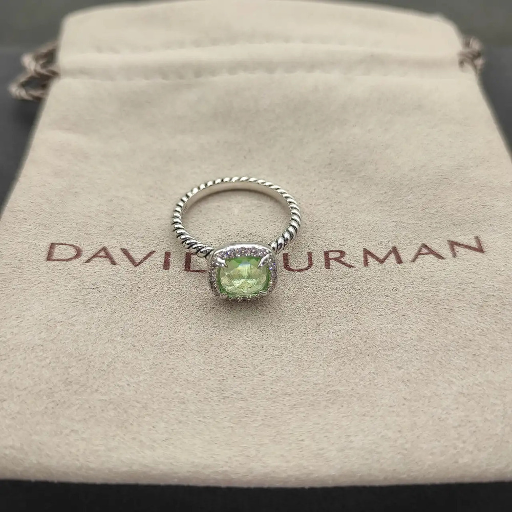 David Yurman four-prong square green diamond ring